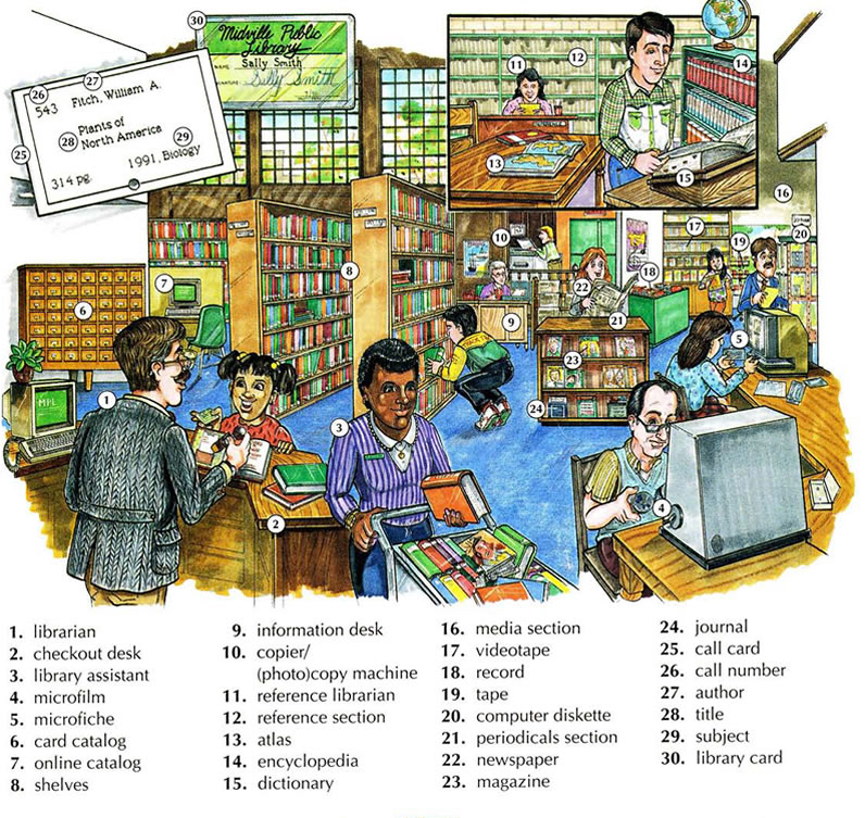 Learning the vocabulary for inside a library using pictures