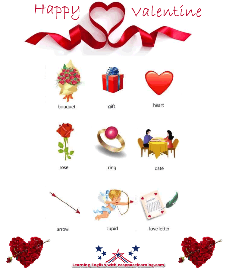 Valentine vocabulary with pictures and A to Z love words