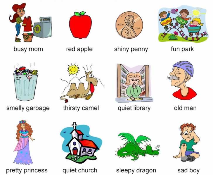Adjectives exercise learning English grammar
