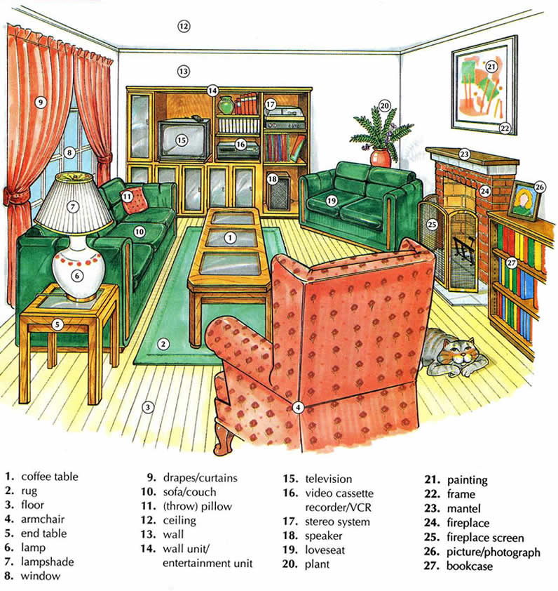 Living Room Vocabulary With Pictures English Lesson